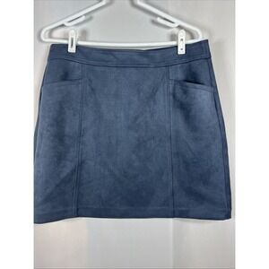 Loft Woman's Slate Blue Faux Suede Mini Skirt with Pockets Mini Academia Size 12